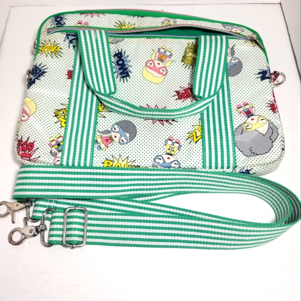 HARAJUKU LOVERS Tech Bag Green Stripe Graphic Superhero Print